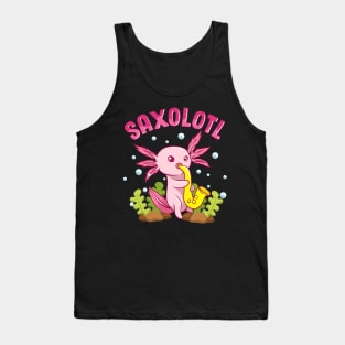 Saxolotl Adorable Sax Playing Axolotl Animal Pun Tank Top